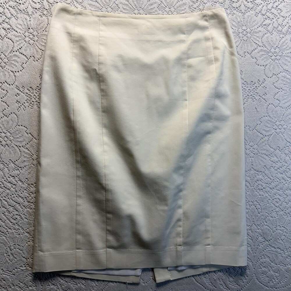 Ann Taylor Skirt Womens 0 White Twill Stretch Lined Pencil Back Zip Knee Length